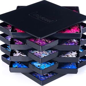 Black Puzzle Storage Box with Colorful Trays